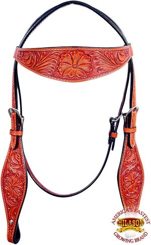 مجموعة طوق الثدي من HILASON Western Horse Headstall من الجلد الأمريكي الأصلي بزهور الماهوجني | للخيول in Saudi Arabia