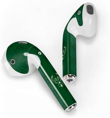 ملصق صوتي من Skinit متوافق مع Apple AirPods - تصميم مرخص رسميًا من NBA Milwaukee Bucks باللون الأخضر in Saudi Arabia