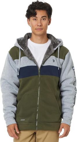 يو اس بولو اسن. هودي Uspa Tri Color-block 2 Stripe Sherpa للرجال in Saudi Arabia