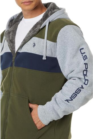يو اس بولو اسن. هودي Uspa Tri Color-block 2 Stripe Sherpa للرجال in Saudi Arabia