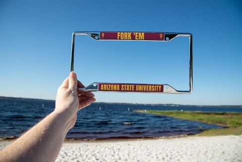 Desert Cactus Arizona State University License Plate Frame ASU Sun Devils Holder for Front or Back of Car Metal Car Tag Holder Officially Licensed (Slogan 1) in Saudi Arabia