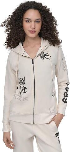 DKNY Women's Full Zip Graffiti Logo Hoodie Sweatshirt in Saudi Arabia