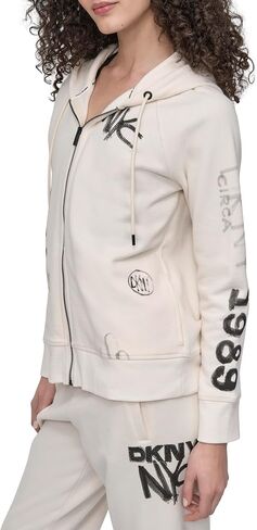 DKNY Women's Full Zip Graffiti Logo Hoodie Sweatshirt in Saudi Arabia