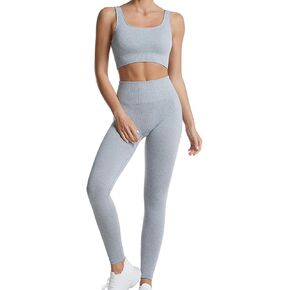 ملابس نسائية للتمرين مكونة من قطعتين، سراويل ضيقة عالية الخصر بدون خياطة وحمالات صدر رياضية، مجموعة ملابس رياضية لليوجا والجيم in Kuwait