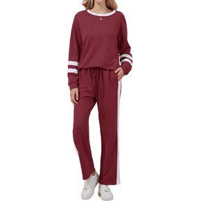 Anbech المرأة بلوزات 2 قطعة مجموعة ملابس الخريف جردت طويلة الأكمام بلوزات واسعة الساق Sweatpants صالة مجموعات رياضية in Kuwait