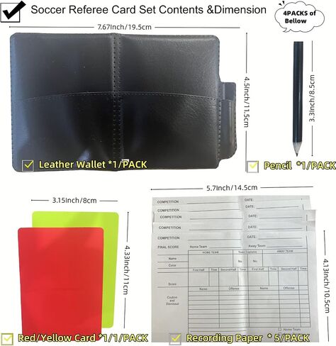 Soccer Referee Card Set, 4PACKS Warning Referee Red Cards Yellow Cards with Leather Wallet Recording Papers Pencils for Soccer Volleyball Football Baseball Rugby Games in Saudi Arabia