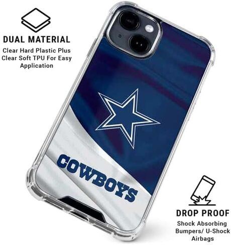 حافظة هاتف Skinit الشفافة متوافقة مع iPhone 15 Plus - تصميم NFL Dallas Cowboys المرخص رسميًا in Saudi Arabia
