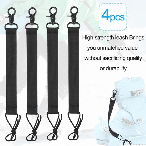 4pcs Snowboard Short Leash with Key Ring, 25cm/9.84in Polyester Ski Leash Safety Harness Snowboard Binding Straps for Men Women in Saudi Arabia
