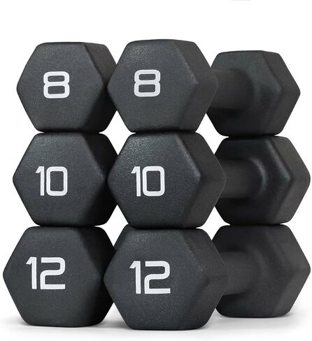 WF Athletic Supply Black Neoprene Dumbbell Set, Non-Slip & Hex Shape, Great for Muscle Toning, Strength Building & Weight Loss; Sizes, Dumbbells Only & w/Rack Options Available in Saudi Arabia