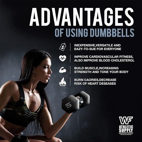 WF Athletic Supply Black Neoprene Dumbbell Set, Non-Slip & Hex Shape, Great for Muscle Toning, Strength Building & Weight Loss; Sizes, Dumbbells Only & w/Rack Options Available in Saudi Arabia