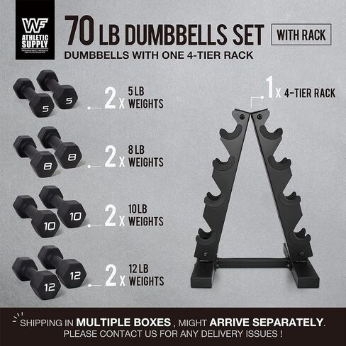 WF Athletic Supply Black Neoprene Dumbbell Set, Non-Slip & Hex Shape, Great for Muscle Toning, Strength Building & Weight Loss; Sizes, Dumbbells Only & w/Rack Options Available in Saudi Arabia