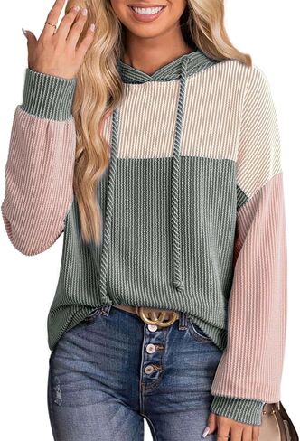 Women Color Block Oversized Hoodies Sweatshirt Casual Long Sleeve Hoodies Drawstring Sweatshirt Pullover in Saudi Arabia