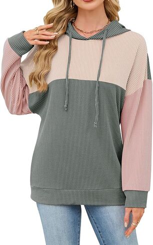 Women Color Block Oversized Hoodies Sweatshirt Casual Long Sleeve Hoodies Drawstring Sweatshirt Pullover in Saudi Arabia