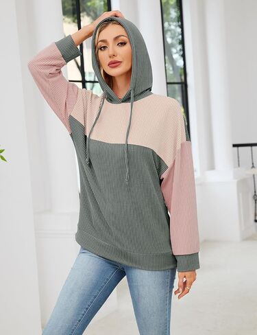 Women Color Block Oversized Hoodies Sweatshirt Casual Long Sleeve Hoodies Drawstring Sweatshirt Pullover in Saudi Arabia