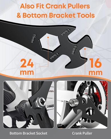 Pawfly 3 in 1 Bike Pedal Wrench, 15/16/24 mm Bike Wrench, 320 mm Extra Long Bike Pedals Removal Tool, Multi-Functional Bicycle Pedal Wrench Spanner for Crank Puller & Bottom Bracket Repair in Saudi Arabia