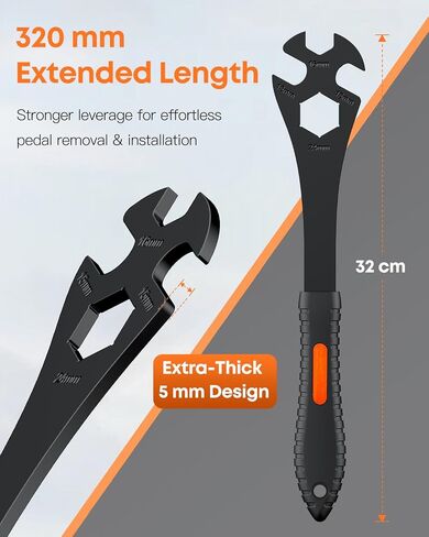 Pawfly 3 in 1 Bike Pedal Wrench, 15/16/24 mm Bike Wrench, 320 mm Extra Long Bike Pedals Removal Tool, Multi-Functional Bicycle Pedal Wrench Spanner for Crank Puller & Bottom Bracket Repair in Saudi Arabia