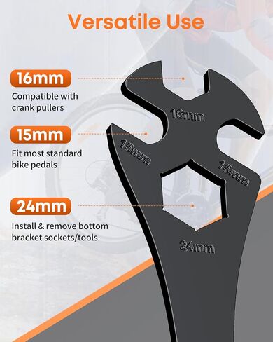 Pawfly 3 in 1 Bike Pedal Wrench, 15/16/24 mm Bike Wrench, 320 mm Extra Long Bike Pedals Removal Tool, Multi-Functional Bicycle Pedal Wrench Spanner for Crank Puller & Bottom Bracket Repair in Saudi Arabia