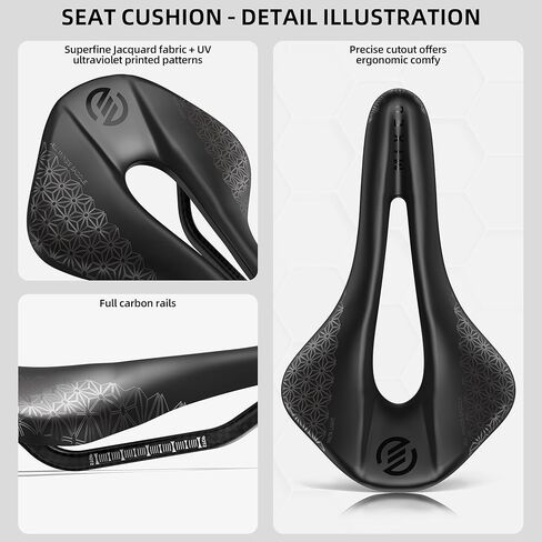 سرج دراجة مختلط من ألياف الكربون - مقعد دراجة مريح خفيف الوزن بتصميم مجوف، ممتص للصدمات وجيد التهوية، يناسب دراجات الطرق ودراجات MTB والحصى والدراجات الهجينة (أسود غير لامع) in Kuwait