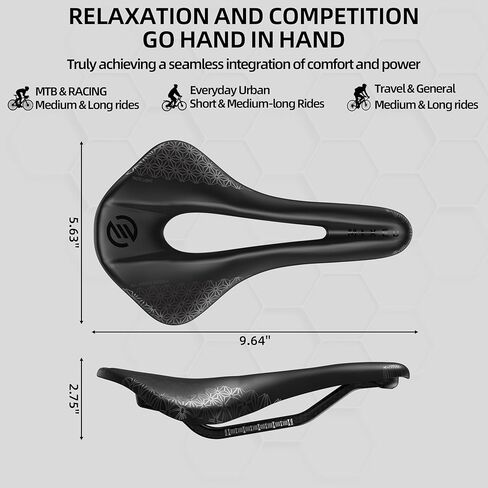 سرج دراجة مختلط من ألياف الكربون - مقعد دراجة مريح خفيف الوزن بتصميم مجوف، ممتص للصدمات وجيد التهوية، يناسب دراجات الطرق ودراجات MTB والحصى والدراجات الهجينة (أسود غير لامع) in Kuwait