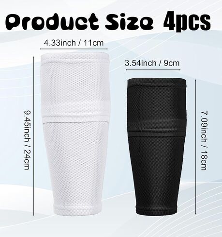 2 Pair Shin Guard Sleeves, Small Soccer Shin Guard Sleeves Youth for Kids 10-12 Years, Optimized Pocket Fixed Shinguards for Football & Field Hockey, Comfortable Fit Boys & Girls, Black White in Saudi Arabia