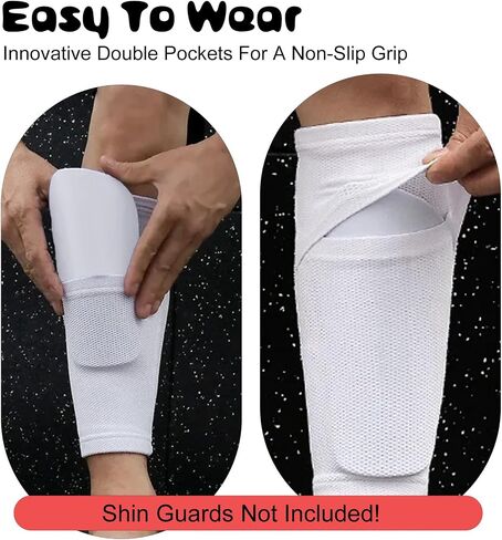 2 Pair Shin Guard Sleeves, Small Soccer Shin Guard Sleeves Youth for Kids 10-12 Years, Optimized Pocket Fixed Shinguards for Football & Field Hockey, Comfortable Fit Boys & Girls, Black White in Saudi Arabia