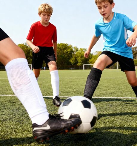 2 Pair Shin Guard Sleeves, Small Soccer Shin Guard Sleeves Youth for Kids 10-12 Years, Optimized Pocket Fixed Shinguards for Football & Field Hockey, Comfortable Fit Boys & Girls, Black White in Saudi Arabia