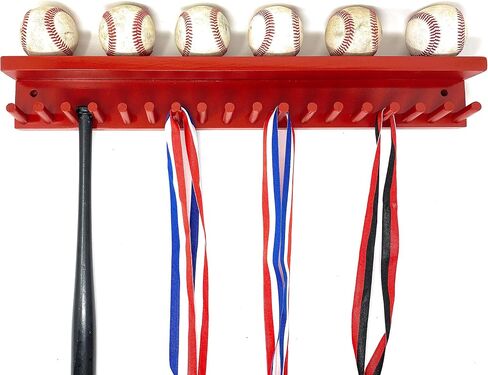 Award Medal Ribbons Display Rack and Trophy Wall Shelf 18 Medals Ball Holder Baseball Mini Bats 6 Baseball in Saudi Arabia
