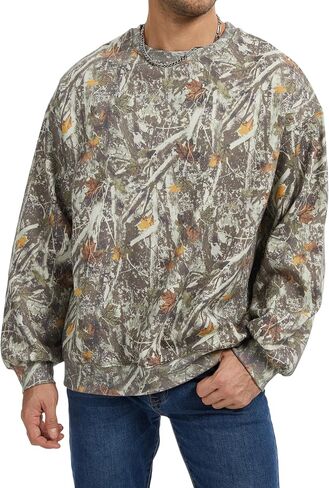 Men’s Crewneck Camo Sweatshirt Casual Pullover Long Sleeve Fleece Top Loose Graphic Print Streetwear for Fall Winter in Kuwait