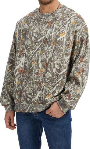 Men’s Crewneck Camo Sweatshirt Casual Pullover Long Sleeve Fleece Top Loose Graphic Print Streetwear for Fall Winter in Kuwait