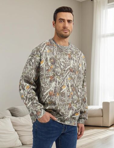 Men’s Crewneck Camo Sweatshirt Casual Pullover Long Sleeve Fleece Top Loose Graphic Print Streetwear for Fall Winter in Kuwait