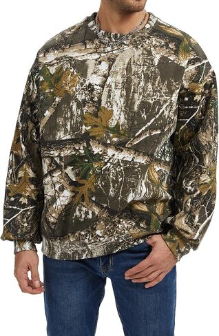Men’s Crewneck Camo Sweatshirt Casual Pullover Long Sleeve Fleece Top Loose Graphic Print Streetwear for Fall Winter in Kuwait