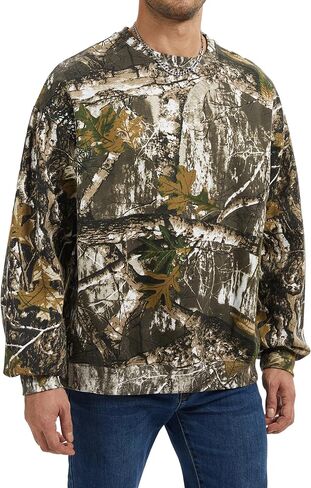 Men’s Crewneck Camo Sweatshirt Casual Pullover Long Sleeve Fleece Top Loose Graphic Print Streetwear for Fall Winter in Kuwait