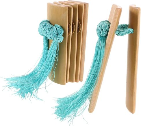 1set Bamboo Kuaiban Castanet Instrument Blue Tassel for Hand Percussion Music Performances Festivals and Crosstalk Events Lightweight and Bamboo Design in Saudi Arabia
