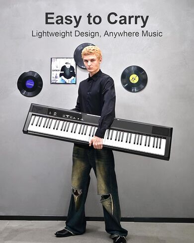 بيانو لوحة مفاتيح S-200 للمبتدئين - بيانو رقمي كامل الحجم بـ 88 مفتاحًا، بيانو كهربائي محمول مع دواسة مستدامة، مزود طاقة، مقبس سماعة رأس مزدوج، USB-MIDI، ومشغل MP3، أسود in Kuwait