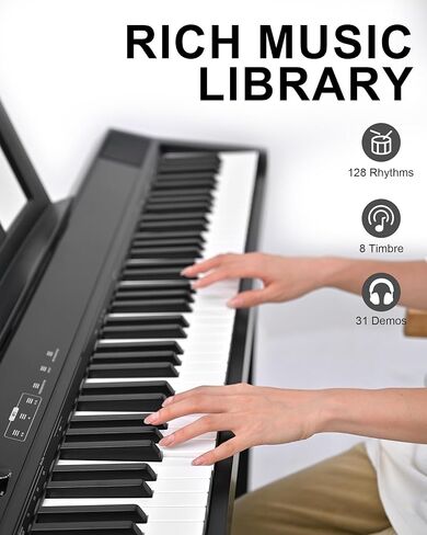 بيانو لوحة مفاتيح S-200 للمبتدئين - بيانو رقمي كامل الحجم بـ 88 مفتاحًا، بيانو كهربائي محمول مع دواسة مستدامة، مزود طاقة، مقبس سماعة رأس مزدوج، USB-MIDI، ومشغل MP3، أسود in Kuwait