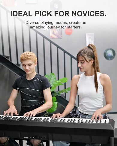 بيانو لوحة مفاتيح S-200 للمبتدئين - بيانو رقمي كامل الحجم بـ 88 مفتاحًا، بيانو كهربائي محمول مع دواسة مستدامة، مزود طاقة، مقبس سماعة رأس مزدوج، USB-MIDI، ومشغل MP3، أسود in Kuwait