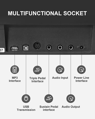 بيانو لوحة مفاتيح S-200 للمبتدئين - بيانو رقمي كامل الحجم بـ 88 مفتاحًا، بيانو كهربائي محمول مع دواسة مستدامة، مزود طاقة، مقبس سماعة رأس مزدوج، USB-MIDI، ومشغل MP3، أسود in Kuwait