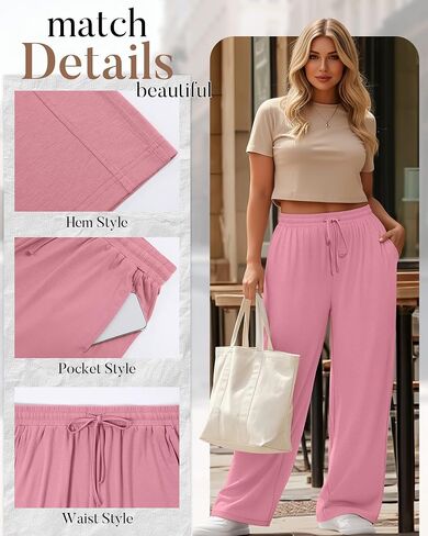 3 Pack Women's Plus Size Pants, Drawstring Wide Leg High Waist Sweatpants Loose Casual Lounge Pants with Pockets in Saudi Arabia