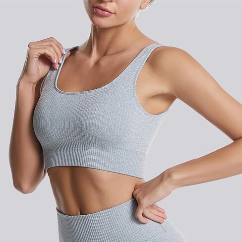 ملابس نسائية للتمرين مكونة من قطعتين، سراويل ضيقة عالية الخصر بدون خياطة وحمالات صدر رياضية، مجموعة ملابس رياضية لليوجا والجيم in Kuwait