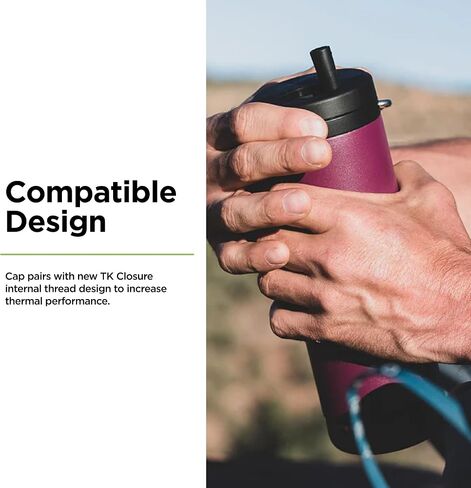 غطاء ملتوي مع مجموعة مصاصة من Klean Kanteen TKWide - غطاء بماصة قابل لإعادة الاستخدام - ملحقات زجاجة مياه فاخرة - مقاومة للتسرب وآمنة للاستخدام في غسالة الأطباق - أسود in Saudi Arabia