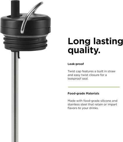 غطاء ملتوي مع مجموعة مصاصة من Klean Kanteen TKWide - غطاء بماصة قابل لإعادة الاستخدام - ملحقات زجاجة مياه فاخرة - مقاومة للتسرب وآمنة للاستخدام في غسالة الأطباق - أسود in Saudi Arabia