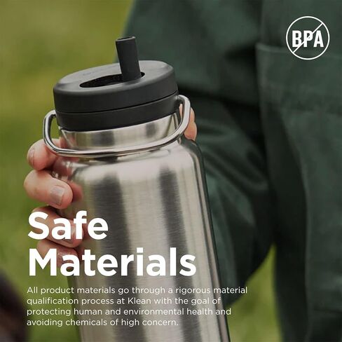 غطاء ملتوي مع مجموعة مصاصة من Klean Kanteen TKWide - غطاء بماصة قابل لإعادة الاستخدام - ملحقات زجاجة مياه فاخرة - مقاومة للتسرب وآمنة للاستخدام في غسالة الأطباق - أسود in Saudi Arabia