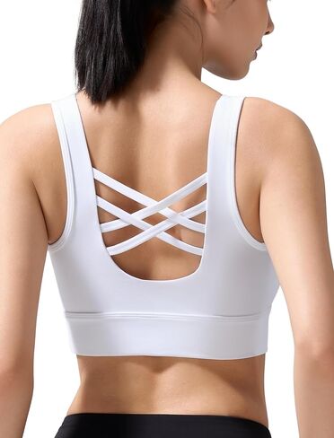 Yvette Women's Cross Back Sports Bras U-Neck Yoga Bra with Wide Straps & Fixed Pads for Workout, Gym in Saudi Arabia