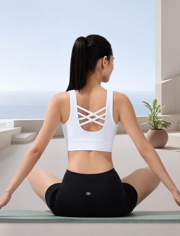 Yvette Women's Cross Back Sports Bras U-Neck Yoga Bra with Wide Straps & Fixed Pads for Workout, Gym in Saudi Arabia