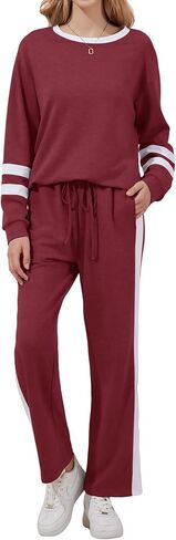 Anbech المرأة بلوزات 2 قطعة مجموعة ملابس الخريف جردت طويلة الأكمام بلوزات واسعة الساق Sweatpants صالة مجموعات رياضية in Kuwait