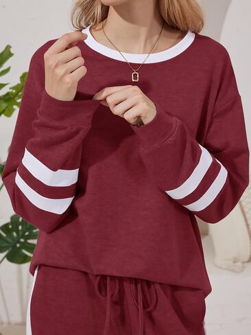 Anbech المرأة بلوزات 2 قطعة مجموعة ملابس الخريف جردت طويلة الأكمام بلوزات واسعة الساق Sweatpants صالة مجموعات رياضية in Kuwait