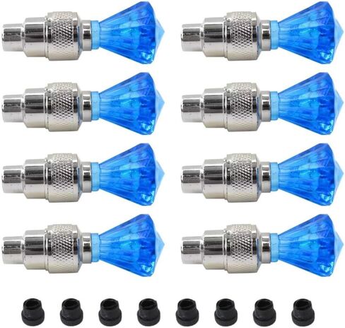 8 Pack Bike Bicycle Car Valve Stem Cap LED Light, Water Resistant Motorcycle Wheel Tire Light Lamp (Gem Shape, Blue) in Saudi Arabia