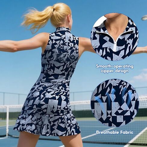 Women's Sleeveless Golf Dress with High Neck Zipper and Flared Skirt for Sports and Casual Wear in Saudi Arabia