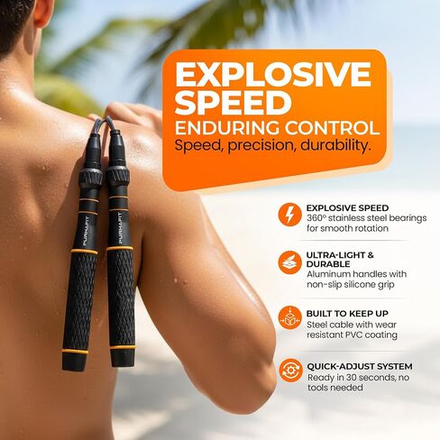 Jump rope, Adjustable Speed Jump Rope LYRA – 360° Ball Bearings, Steel Cable, Ergonomic Aluminum Handles, Carry Bag & Extra Cable – Ideal for CrossFit, HIIT, Fitness & Double Unders in Saudi Arabia