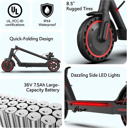 Electric Scooter Adults, Up to 19/23/25Miles & 19/21/22Mph, 8.5/10" Honeycomb Solid Tires, Front/Dual Suspension, Folding E-Scooter Built in Turn/Side Light in Saudi Arabia